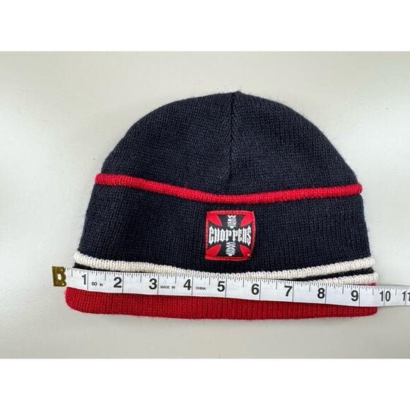 Vintage West Coast Choppers Y2K Beanie Hat Skull Crown Iron Cross Black Red WCC - Picture 6 of 8